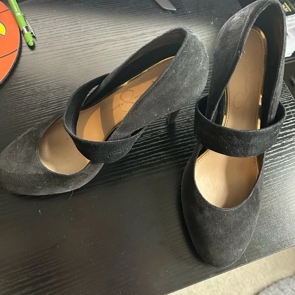 Jessica Simpson Black Mary Jane Heels Size 7.5 Ankle Strap Pumps - Picture 2 of 6
